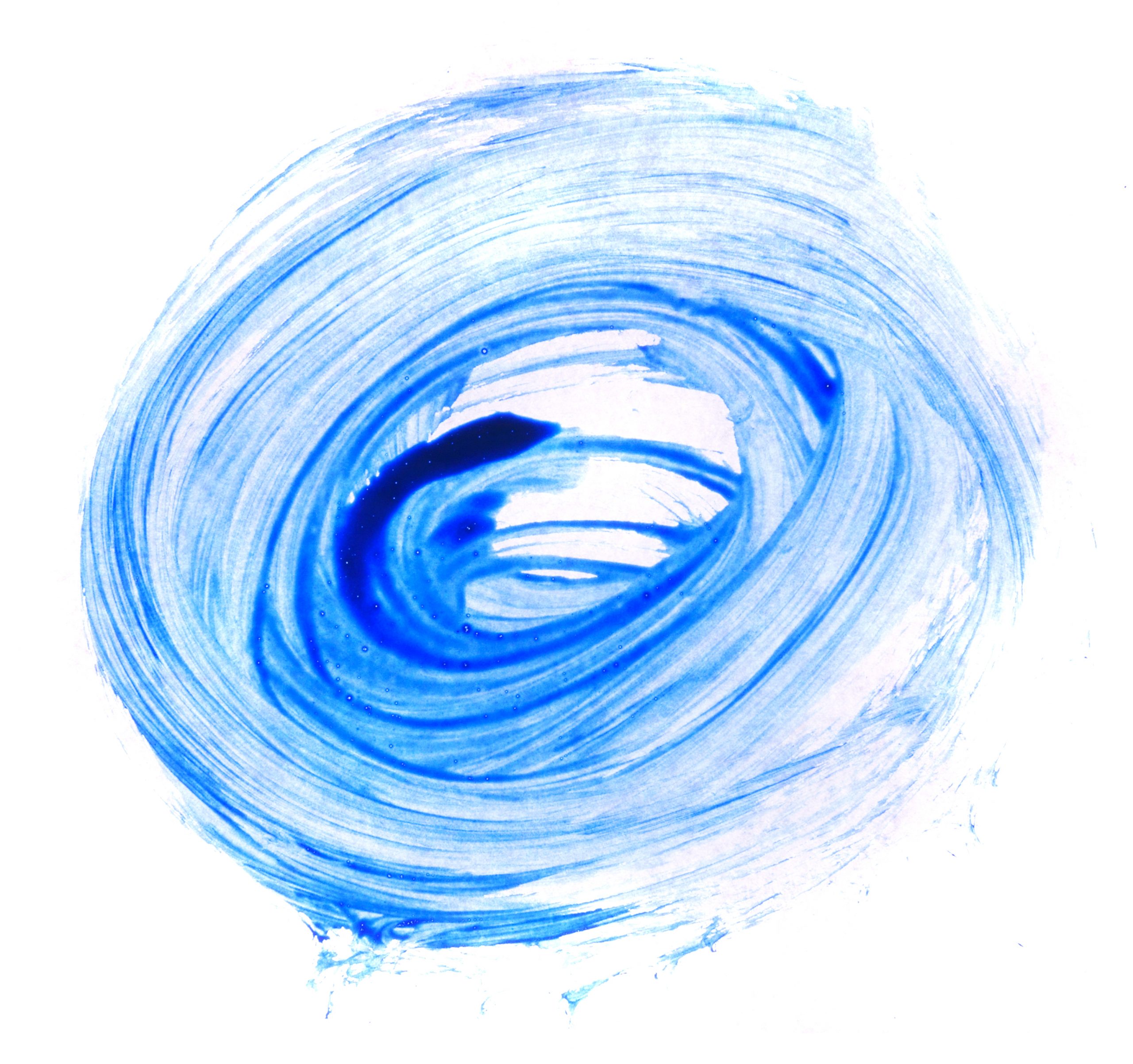 .משיחות מכחול בצורת עיגול בצבע כחול על רקע בריסטול בצבע לבן